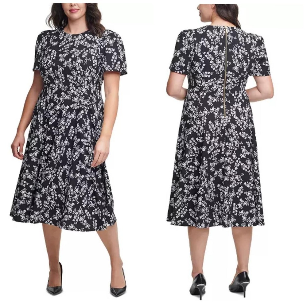 Calvin Klein Plus Size Floral ‎ Fit & Flare Midi Dress Size 16W NWT